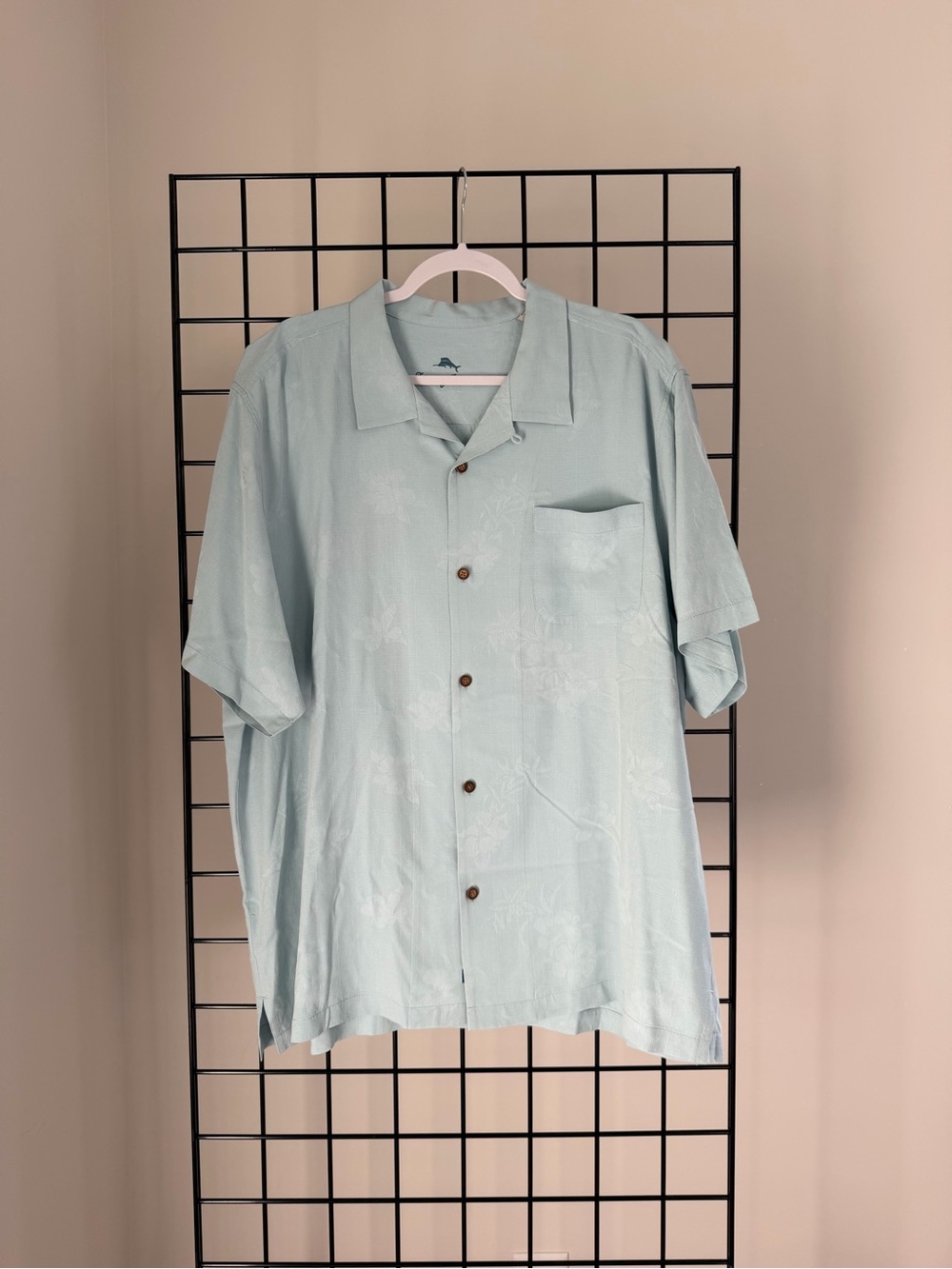 Tommy Bahama Pale Blue Camp Shirt with Embroidered Logo
